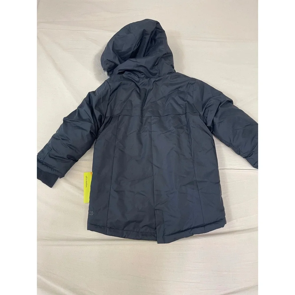 All in Motion Boys XS Winter Parka Jacket Navy Blue Sherpa Lined Faux Fur Hood